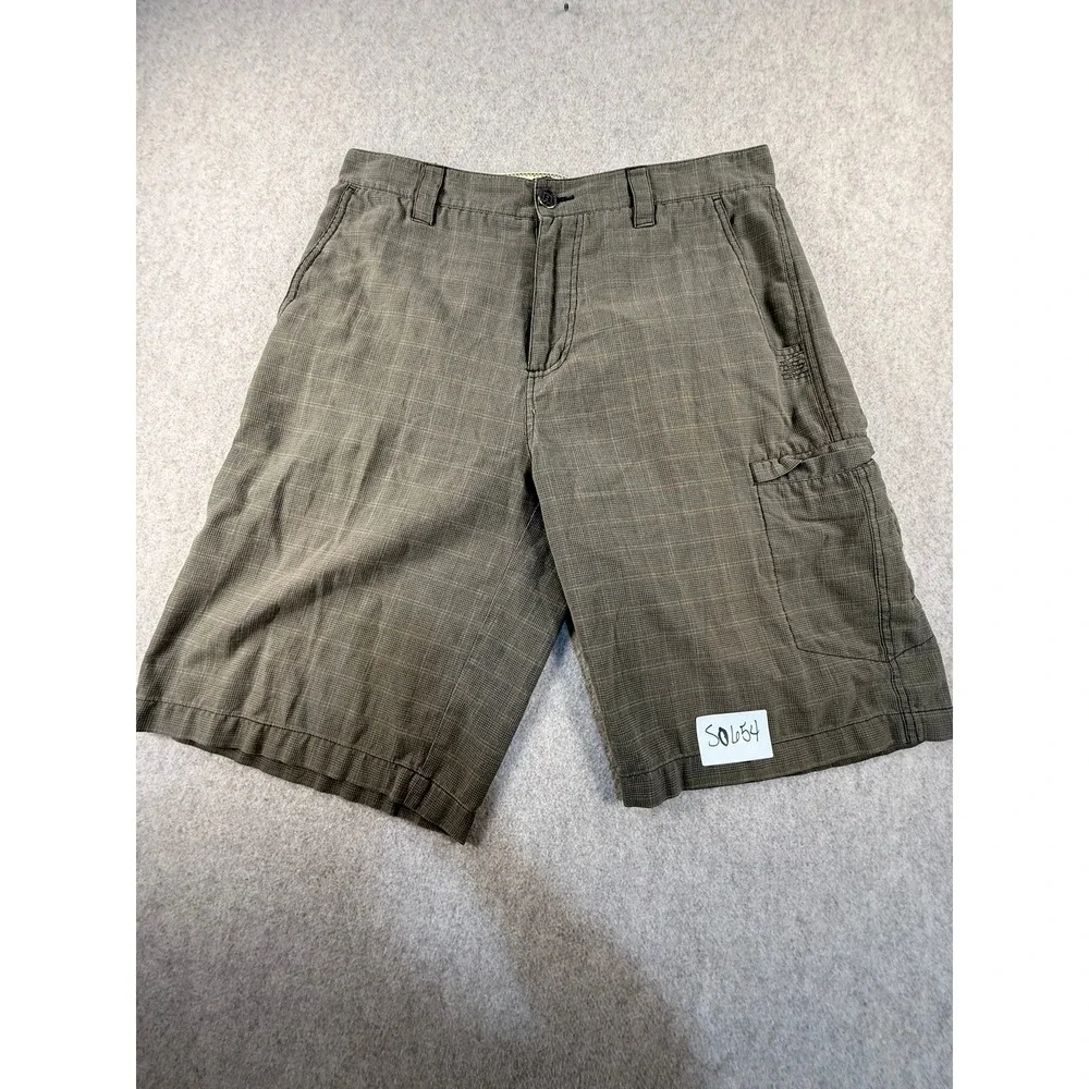 Anchor Blue Mens Cargo Shorts 34 Olive Green Plaid Flat Front Cotton Blend V-009